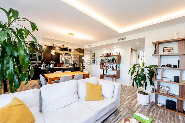 Sala de estar acogedora con decoración neutra y plantas